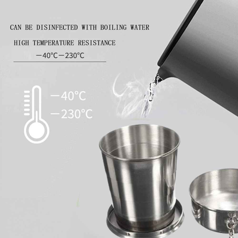 Folding Camping Cup – Stainless Steel Portable with Keychain | hydrozilla