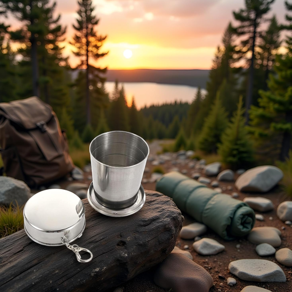 Folding Camping Cup – Stainless Steel Portable with Keychain | hydrozilla
