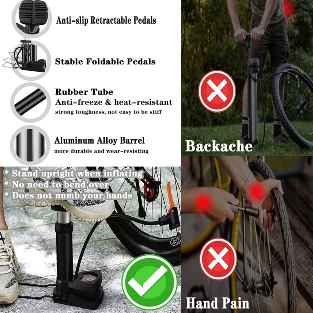 Mini Bike Pump – Portable Foot Operated with Gauge | Safora