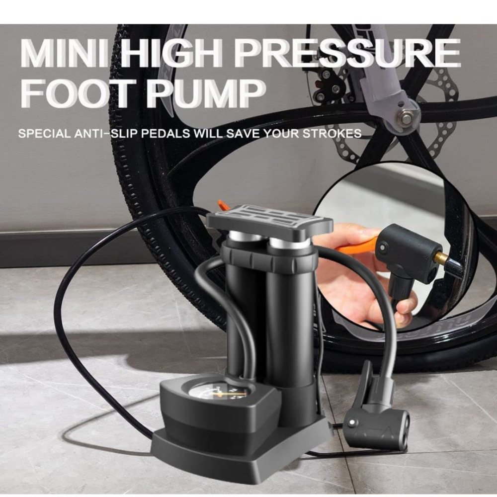 Mini Bike Pump – Portable Foot Operated with Gauge | Safora