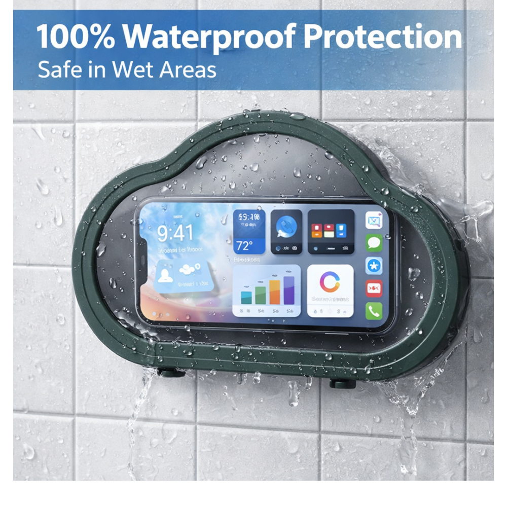 2092621854_98311e67-40d0-4f36-8ce2-faa8a3304df4.png Waterproof Phone Holder – Wall Mount for Shower & Kitchen | Phonixio