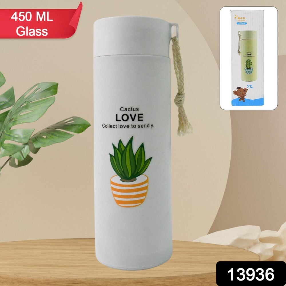 212.jpg Glass Water Bottle – Leakproof 450ml Borosilicate | FitFuzion