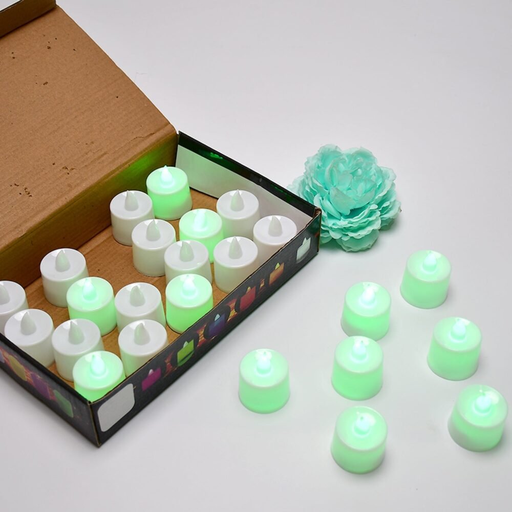Green Flameless LED Tealights – Smokeless, Decorative | Styleva (Pack of 24)