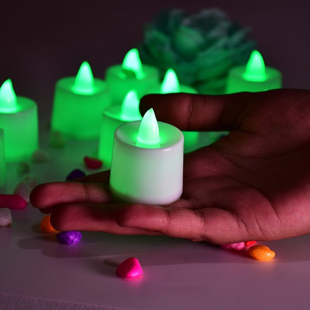 Green Flameless LED Tealights – Smokeless, Decorative | Styleva (Pack of 24)