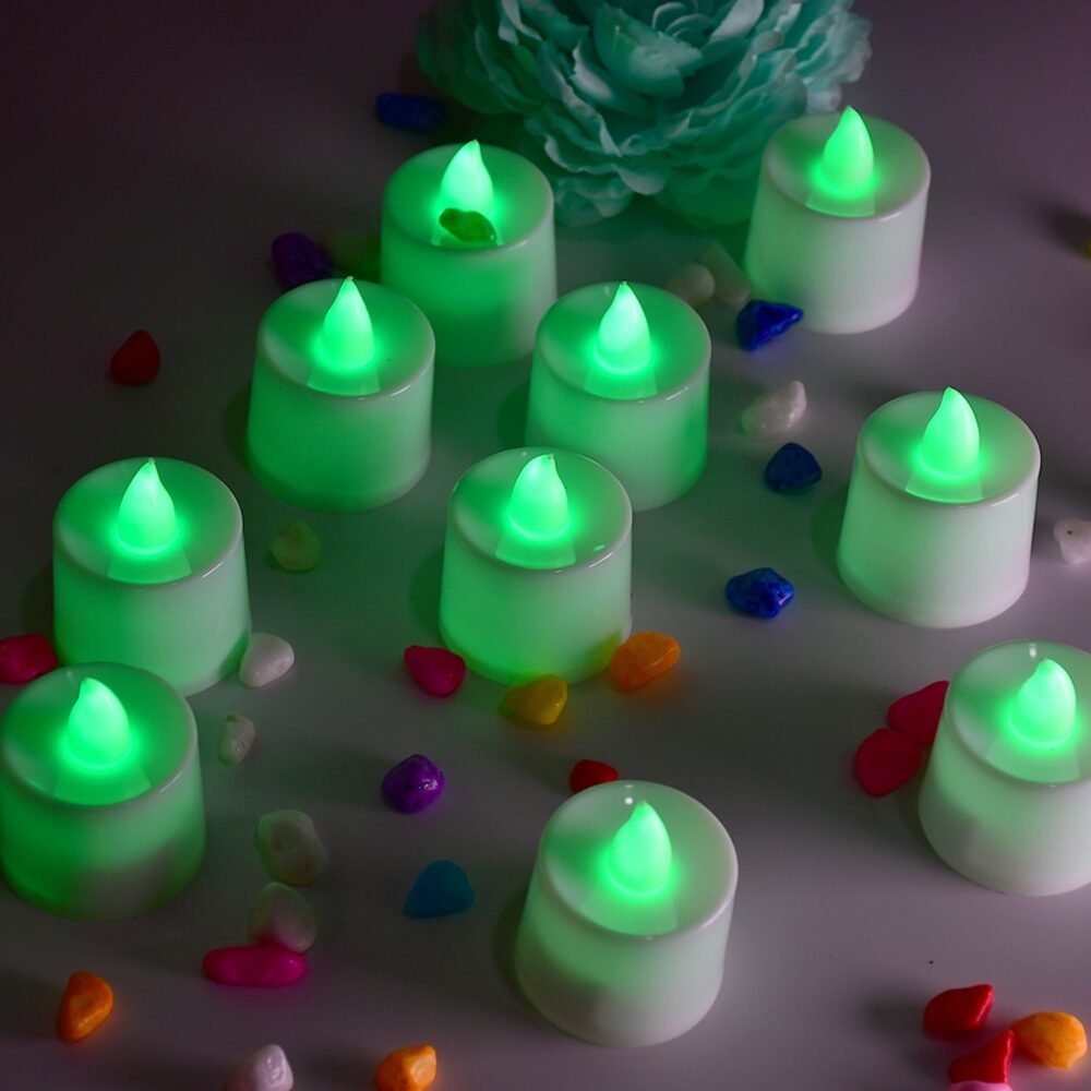 Green Flameless LED Tealights – Smokeless, Decorative | Styleva (Pack of 24)