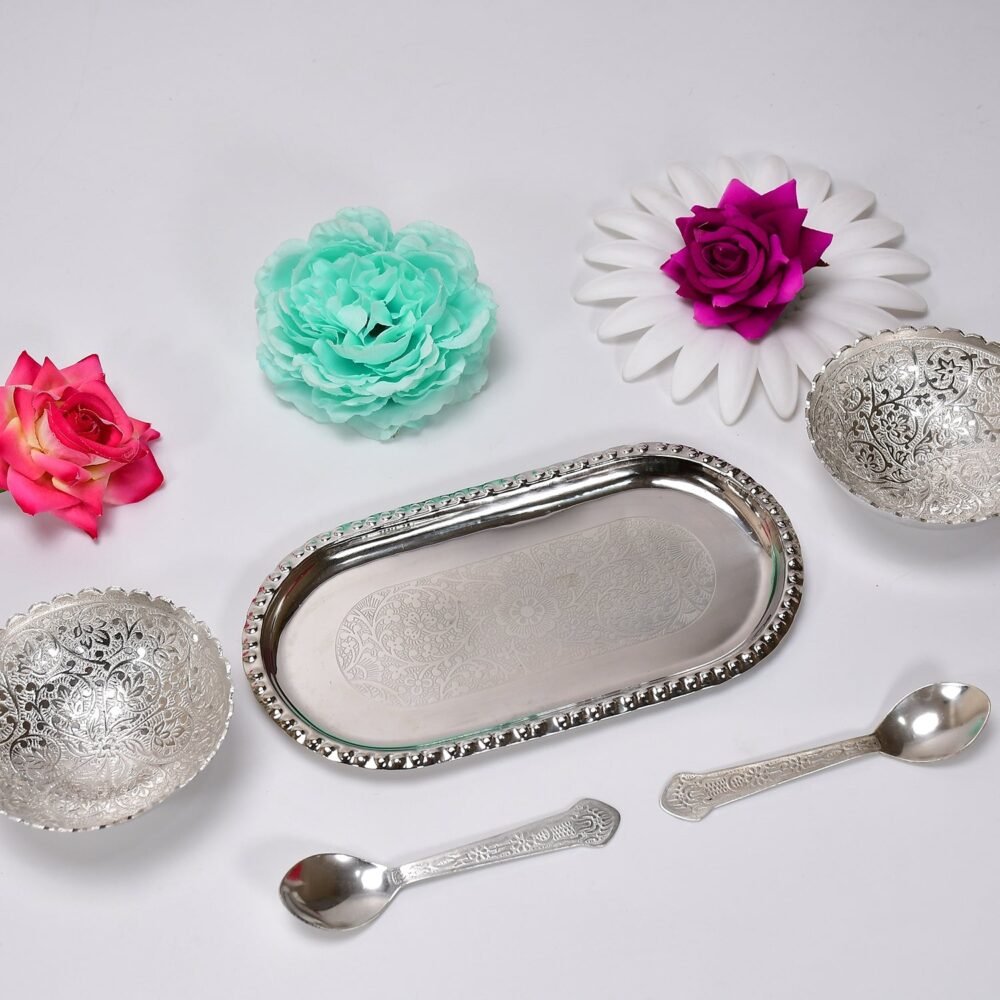 Silver Plated Bowl Set – Brass Serving Tray | Lunchie Bunchie