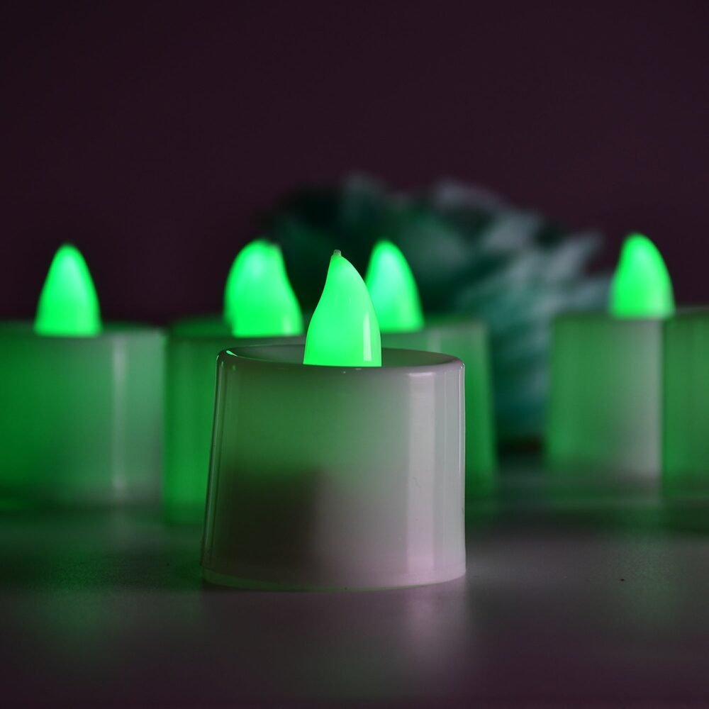 Green Flameless LED Tealights – Smokeless, Decorative | Styleva (Pack of 24)