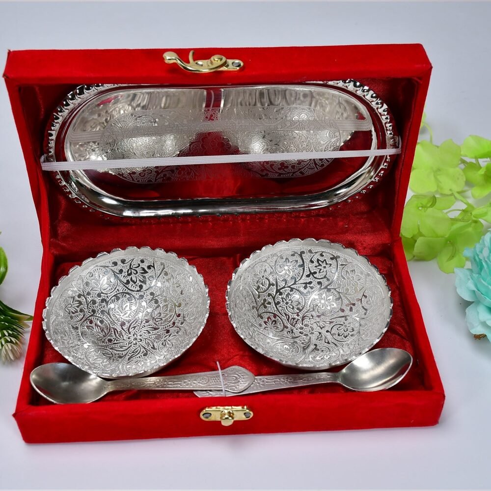 Silver Plated Bowl Set – Brass Serving Tray | Lunchie Bunchie
