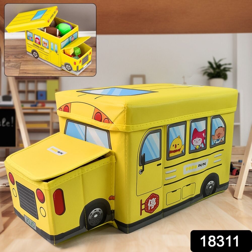 School Bus Toy Storage Box – Foldable & Portable Organizer | Dollamis