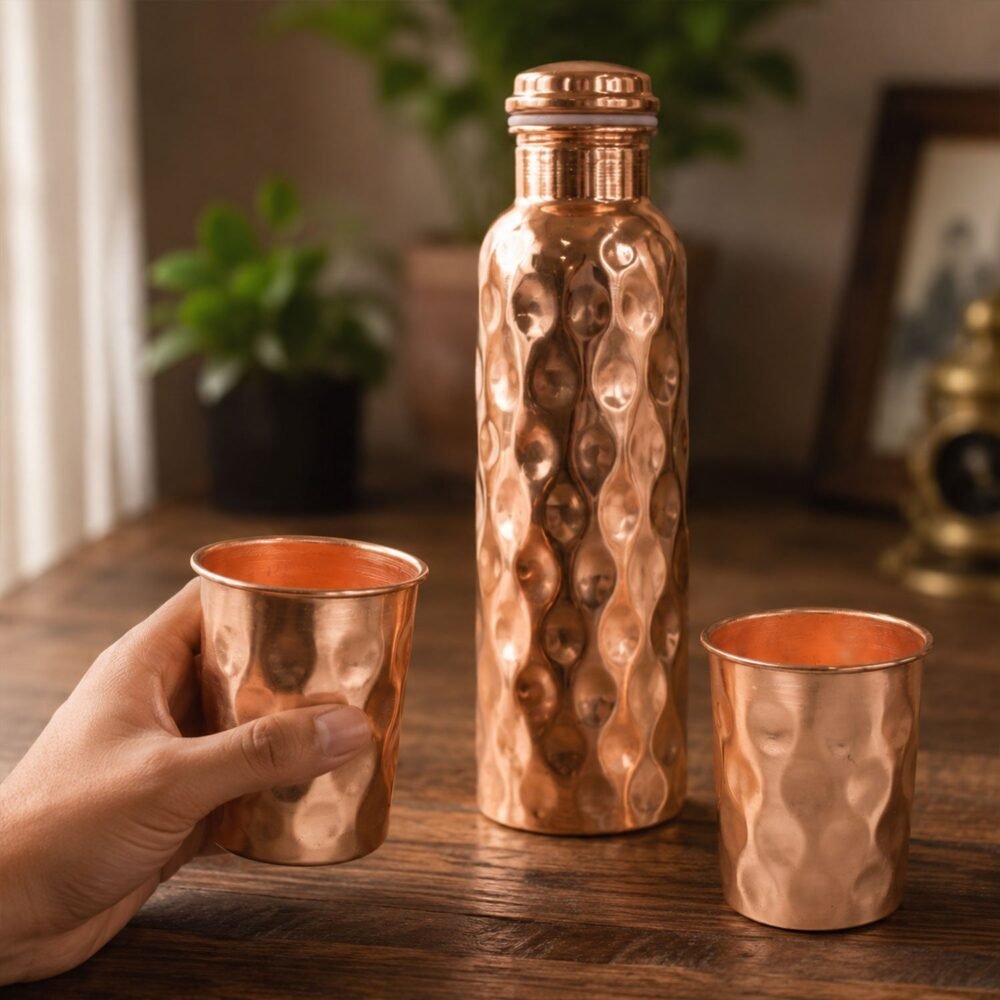 Glasses-Gift-Set-02.jpg Copper Water Bottle Set – Diamond Cut & 2 Glasses | Own Hydrate