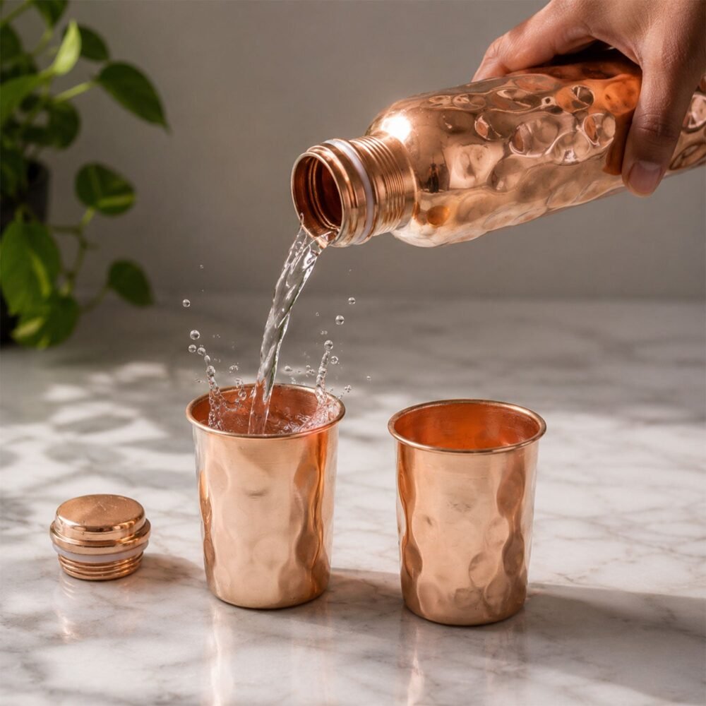 Glasses-Gift-Set-04.jpg Copper Water Bottle Set – Diamond Cut & 2 Glasses | Own Hydrate