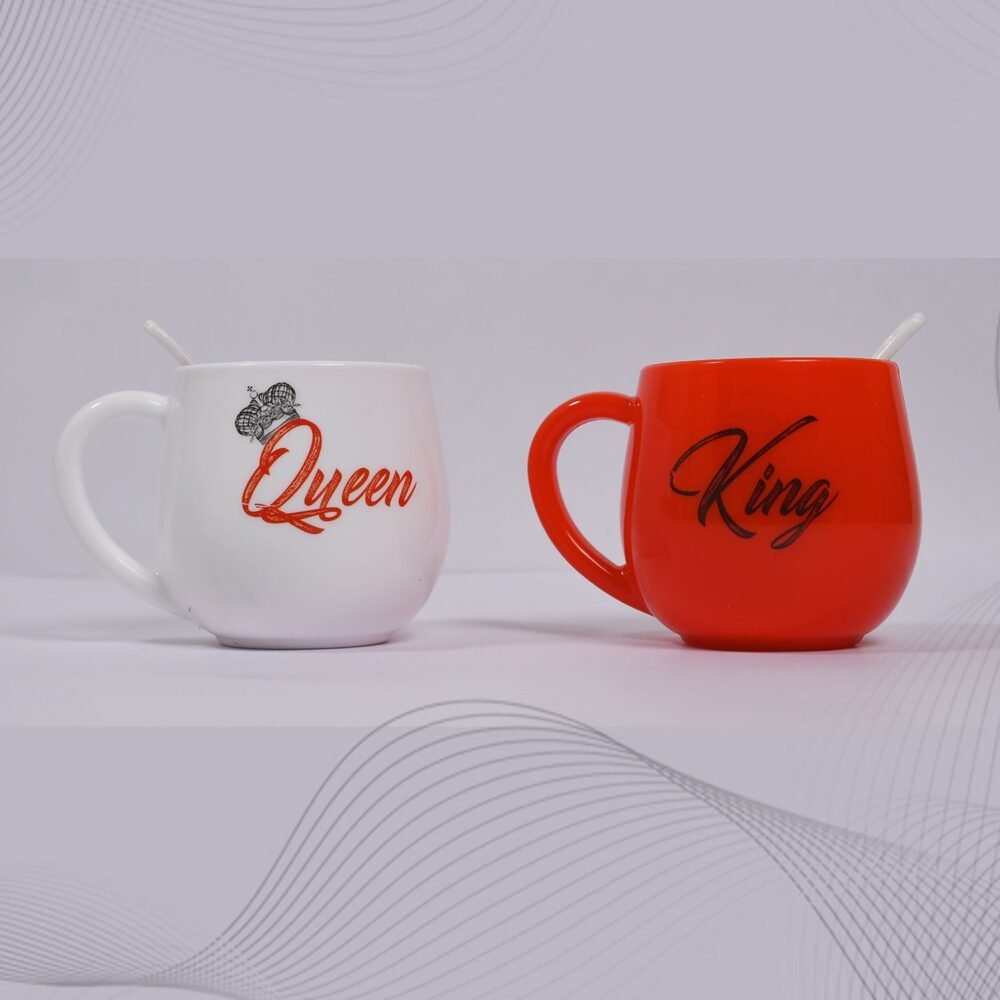 Couple Coffee Mug – King & Queen Printed Plastic Set 300ml | Indo Glow