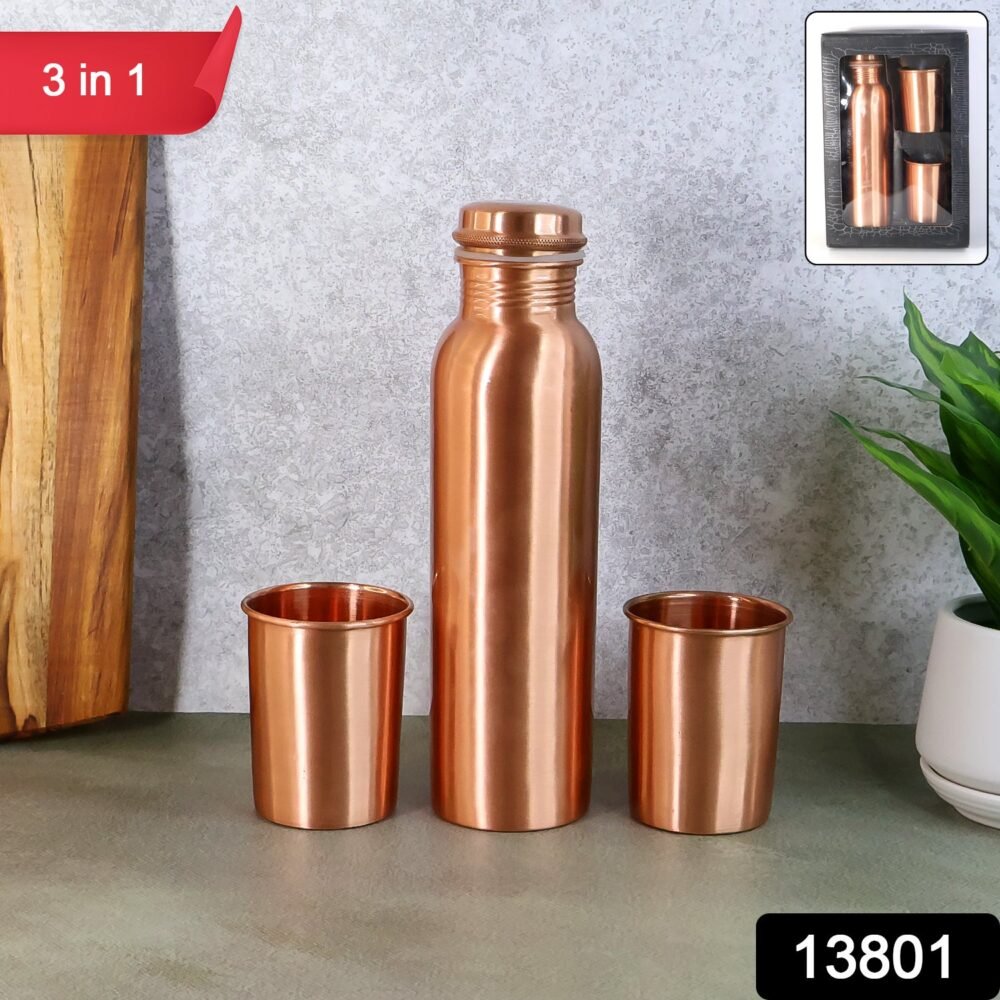 Copper Water Bottle Set – 1L Bottle & 2 Glasses | Own Hydrate